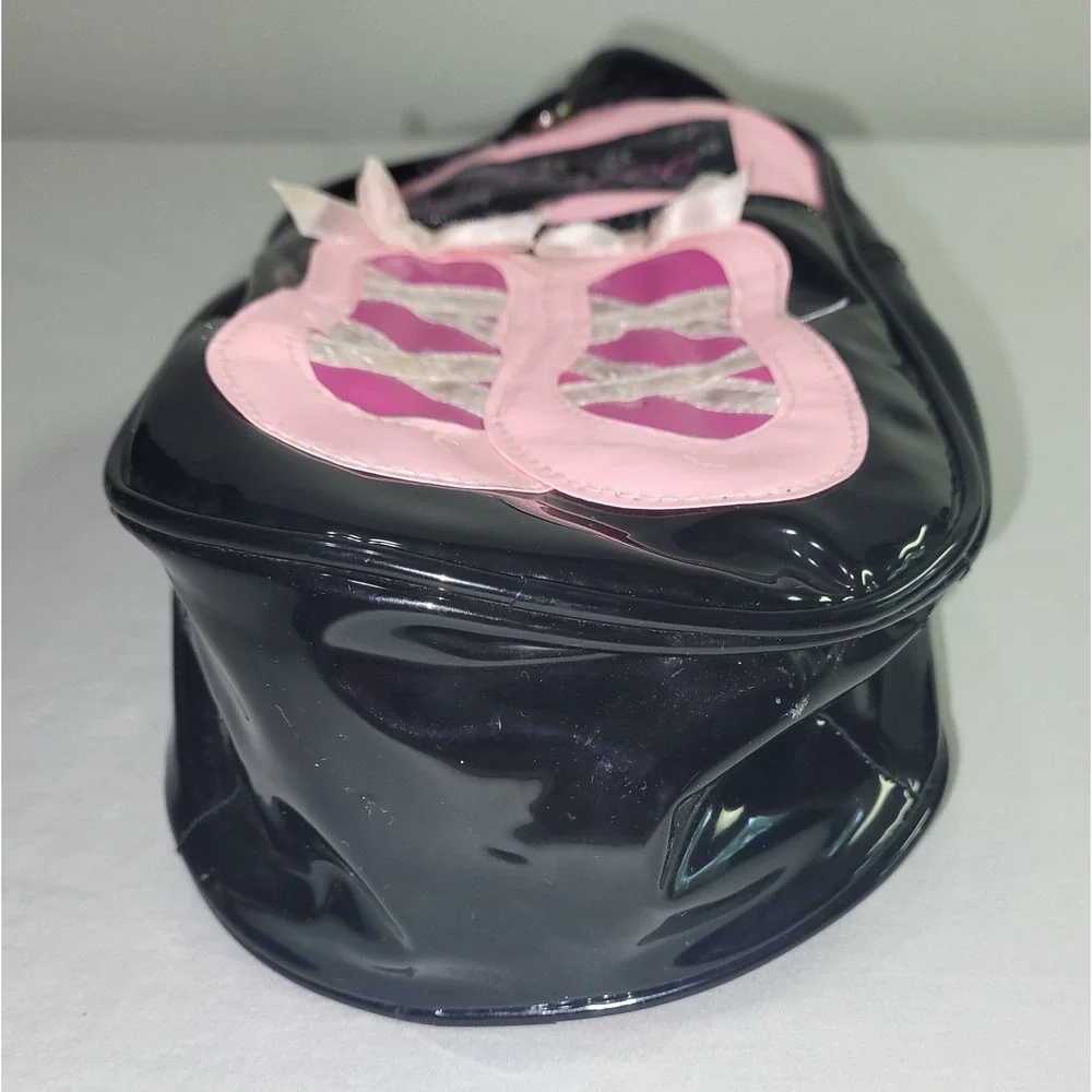 Vintage Dance Shoe Bag Pink Black Patent Slipper Graphic Zip Pouch Y2K
